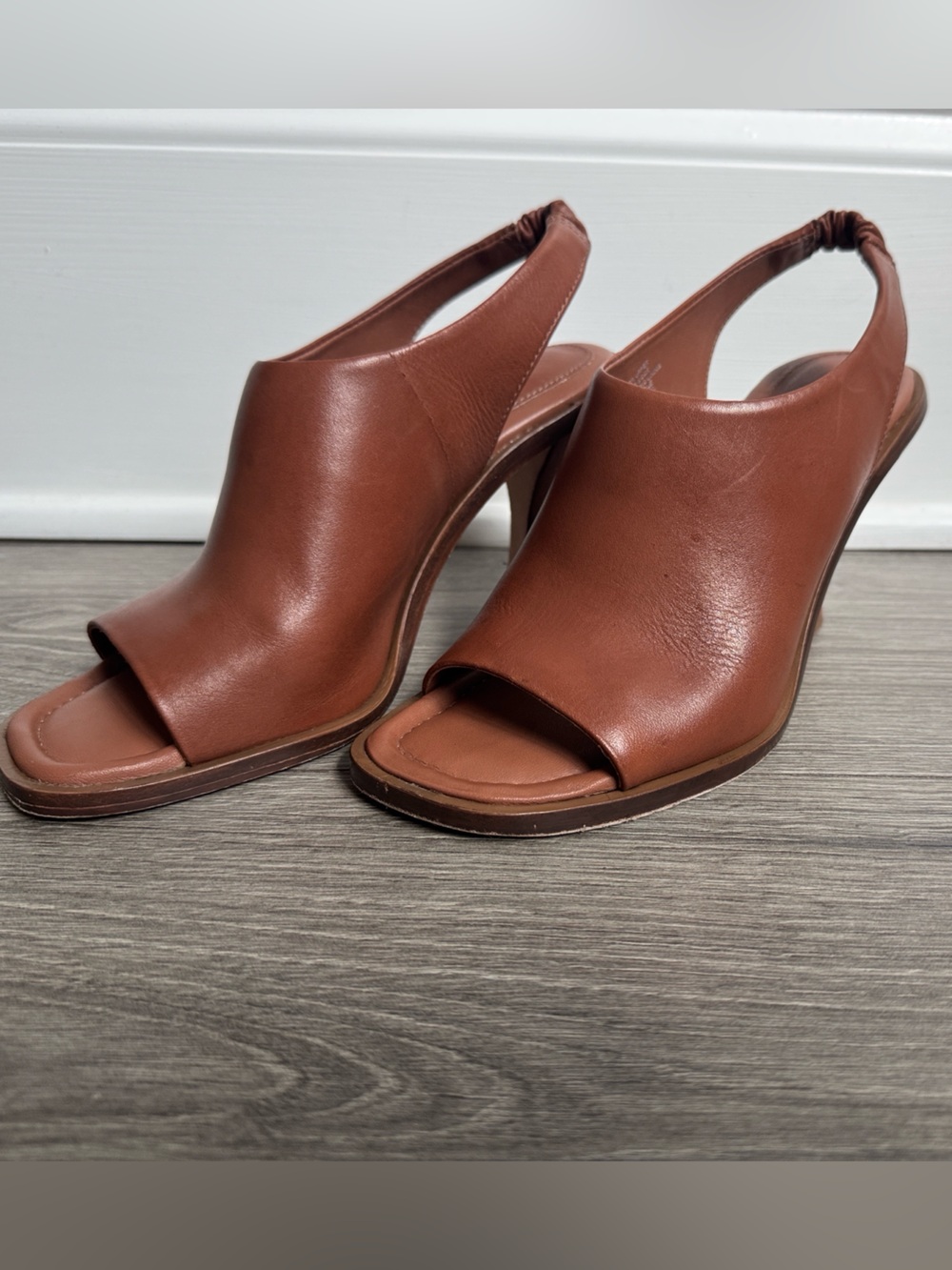 Antonio Melani Brown Leather Peep Toe Slingback Mule Heels Size 7